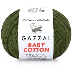 Пряжа Gazzal Baby Cotton (Газзал Беби Коттон) - 2 мотка Хаки (3463) 60% хлопок, 40% акрил 165м/50г