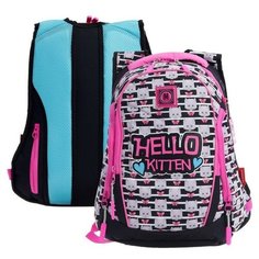 Рюкзак молодёжный Across Merlin Hello Kitten, 43 х 29 х 15 см, эргономичная спинка, голубой, розовый, белый, чёрный