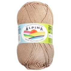 Пряжа для вязания крючком, спицами Alpina Альпина DISCO классическая средняя, хлопок/полиамид, цвет №06 Бежевый, 150 м, 10 шт по 50 г