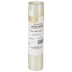 Клейкая лента (скотч) канцелярская (15мм x 10м, 35мкм, прозрачная, втулка пластик) 12шт. Noname