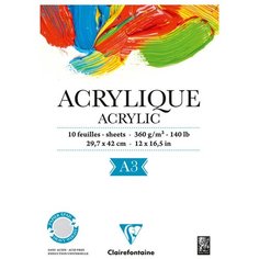 Альбом для акрила А3, 10л Clairefontaine "Acrylic" (360 г/кв. м, на склейке) (96309C)