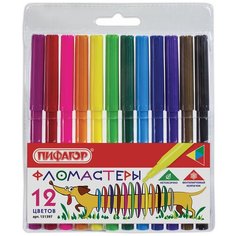 Фломастеры пифагор "Веселая такса", 12 цветов, вентилируемый колпачок, 151397