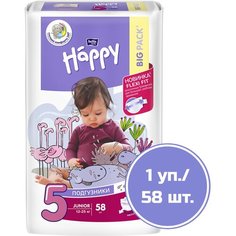 Bella Baby Happy подгузники Junior 5 (12-25 кг), 58 шт., белый