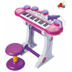 Электронное детское музыкальное пианино со стульчиком и микрофоном, Синтезатор игрушка для детей, 37 клавиш Essa