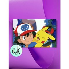 Картина по номерам на холсте Покемоны - Эш и Пикачу, 30 х 60 см КУЛЬТУРА ЦВЕТА