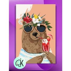 Картина по номерам на холсте Мишка в отпуске, 40 х 50 см КУЛЬТУРА ЦВЕТА