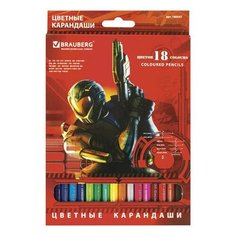 Карандаши цветные 18 цветов Brauberg "Star Patrol" (d=3мм, 6гр) картонная упаковка (180547), 8 уп.