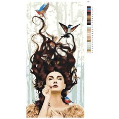 Картина по номерам Т394 "девушка С синичками" 60Х120 Brushes Paints