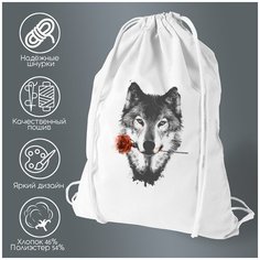 Сумка для обуви CoolPodarok Животные Волк с розой в зубах