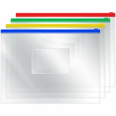 Папка-конверт на zip-молнии OfficeSpace А5, ПВХ, 120мкм, прозрачная, цветная молния, карман, ассорти, 24 штук, 178881 Спейс