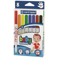 Фломастеры Centropen "Baby Markers", 8 цветов, утолщенные, смываемые, картонная упаковка, европодвес (5 8660 0801)