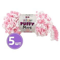 Пряжа Alize Puffy More (6267 розовый-белый), 5 шт. по 150 г, Alize