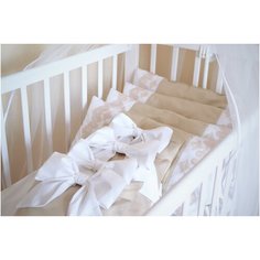 Бортики в кроватку DaEl kids, комплект в детскую кроватку "Зефирка", цвет бежевый, белый, 11 предметов