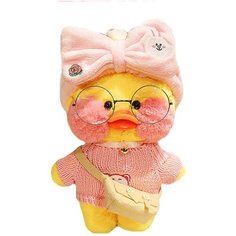 Мягкая игрушка утка Lalafanfan duck в кофточке и с бантом, сумочкой и очками ИП Гусева