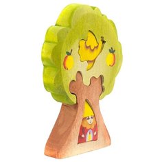 Деревянная игрушка пазл из 4-х предметов "Гном в дереве" высота 12 см, ручная работа Олимп сувениры