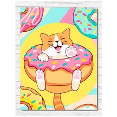 Картина по номерам на холсте мимими котик в пончике (кавай, ня, еда, аниме) - 9379 В 30x40