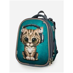 Рюкзак школьный каркасный Котик в наушниках Run Chick