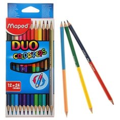 Карандаши двухцветные Maped Сolor Peps, трёхгранные, 24 цвета - 12 штук, европодвес