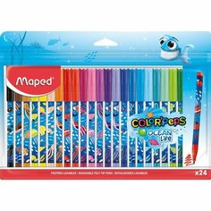 Фломастеры 24 цвета Maped COLORPEPS OCEAN LIFE, суперсмываемые, декорированные, европодвес