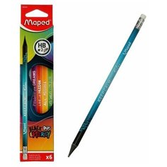 Карандаш чернографитный Maped Navy Pep`s Energy HB, пластиковый, с ластиком, треугольный, 6 штук в блистере