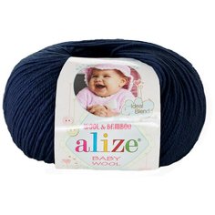 Пряжа Alize Baby Wool - 2 шт, темно-синий (58), 175 м/50г, 40% шерсть, 20% бамбук, 40% акрил /Ализе беби вул/