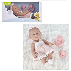 Пупс JUNFA Pure Baby, в розовом платье, носочках, повязке, с аксессуарами, 30 см