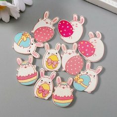 Декор для творчества дерево "Пасхальные зайчики" набор 10 шт микс 2,5х1,5 см ТероПром 5340729