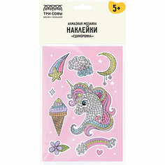 Алмазная мозаика, наклейки ТРИ совы "Единорожка", пакет с европодвесом