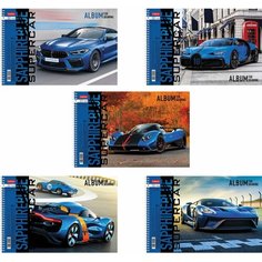 Альбом для рисования А4 32 л, спираль, обложка картон, HATBER, 205х290 мм, "Supercar" (5 в спайке), 32А4Всп, 5 штук, 113077