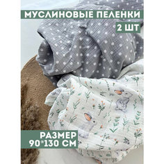 Многоразовые муслиновые пеленки для новорожденных из муслина кролики с горохом на сером Bah Kids