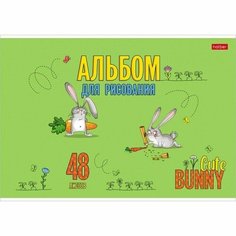 Альбом для рисования А4, 48 листов, на скрепке, Милый зайка, обложка мелованный картон, блок 100 г/м2, Нет бренда