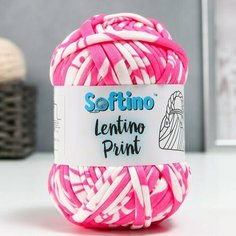 Пряжа трикотажная 95% хлопок, 5% эластан "Lentino Print" 100 гр 30 м бело-розовая 7656152 Softino