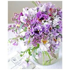 Алмазная мозаика "Алмазное фото" с 5Д элементами "Нежные фиалки и сирень" 40-50 см без подрамника.