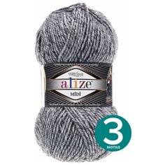 Пряжа Alize Superlana MIDI (Ализе Суперлана миди) - серый жаспе (801), 100 г / 170 м (25% шерсть, 75% акрил) - 3 шт
