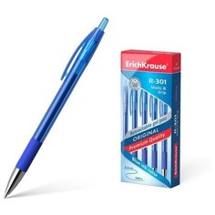 Ручка гелевая ErichKrause R-301 Gel Matic & Grip, синие, узел 0.5 мм, автоматическая, 12 шт.