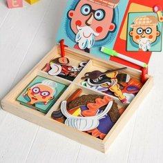 Конструктор магнитный "Весёлые рожицы": карточки, маркер, магнитные элементы Лесная мастерская