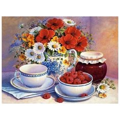 Алмазная мозаика на холсте с подрамником (картина стразами, алмазная вышивка) Букет и малинка 40x50 см. Boom Boom Shop