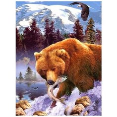 Алмазная мозаика на холсте с подрамником (картина стразами, алмазная вышивка) Русский медведь 40x50 см. Boom Boom Shop