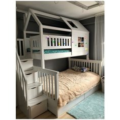 Двухъярусная кровать Лейла Домик 90х140х190 цвет белый Мебельная фабрика Дубрава