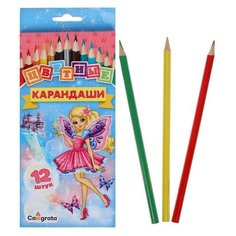 Карандаши цветные 12 цветов Принцесса, корпус деревянный, треугольный Calligrata