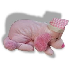 Мягкая игрушка Собачка спящая розовая в шапочке звук 30 см китай