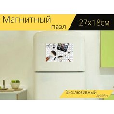 Магнитный пазл "Кисти для макияжа, макияж, мириться" на холодильник 27 x 18 см. Lots Prints