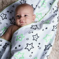 Плед Планетки Звезды 87х100см, салатовый, интерлок, 175 г/м, хл 100% Папитто