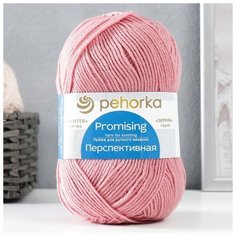 Пряжа "Перспективная" 50% мериносовая шерсть, 50% акрил объёмный 270м/100гр (21-Брусника), 1шт Пехорка