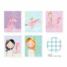 Тетрадь 48 листов в клетку YOUNG PRINCESS, обложка мелованный картон, матовая ламинация Soft Touch, микс Альт