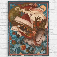 Картина по номерам на холсте новый год рождество (дед мороз, олень, ночь, подарки, санта) - 13057 40х30 Бруталити