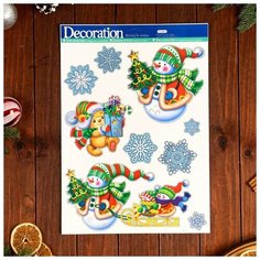 Наклейки на окна "Новогодние" Снеговики с ёлочками, 41 х 29 см Noname