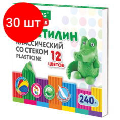 Комплект 30 шт, Пластилин классический BRAUBERG "KIDS2, 12 цветов, 240 г, стек, высшее качество,106436