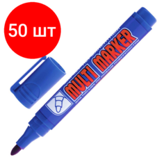 Комплект 50 штук, Маркер перманентный Crown Multi Marker 3-5 мм синий