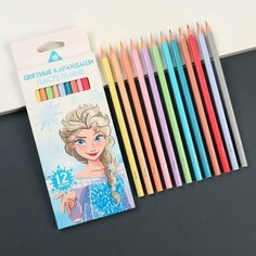 Disney Цветные карандаши пастельные 12 цветов "Эльза", Холодное сердце, трёхгранный корпус